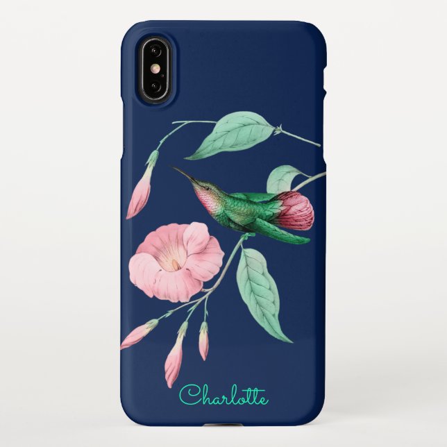 Coque iPhone Personnalisé Hummingbird Floral Ajouter un nom (Dos)