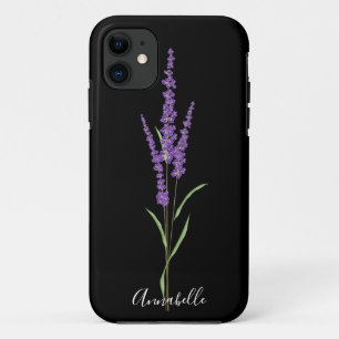 Coque iphone personnalisé Lavender Stem sur noir