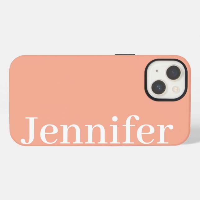 Coque iPhone Personnalisé Nom personnalisé Simple Elégant Pêche (Verso Horizontal)