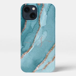 Etui iPhone 13 Personnalisé Or Bleu Turquoise Marbre Téléphone Ce
