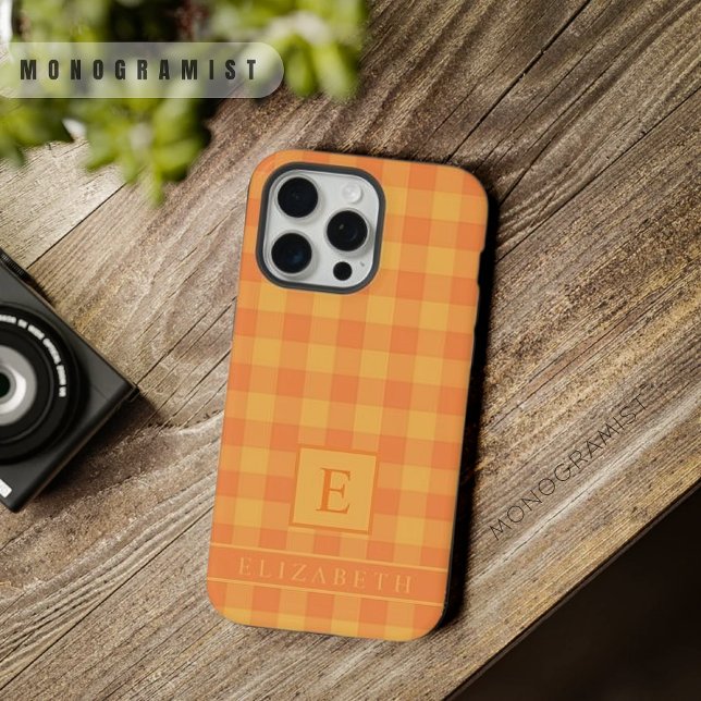 Coque iPhone Personnalisé Orange foncé Jaune clair À damiers Mo (Custom Dark Orange Light Yellow Checkered Pattern iPhone Case)