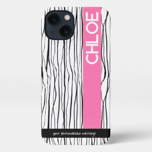 Etui iPhone 13 Personnalisé rose et noir moderne