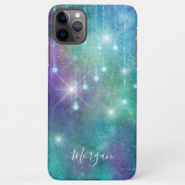 Coque iPhone Personnaliser le nom, violet et Turquoise, lumière (Dos)