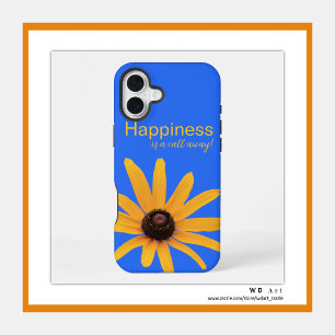 Coque iPhone 16 Plus Pétales Jaunes Soleil Lumineux, Bleu Royal Personn