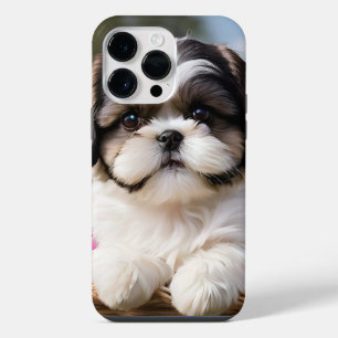 Coque Pour Pour iPhone 14 Pro Max Petit panier de fleurs de chiot Shih Tzu
