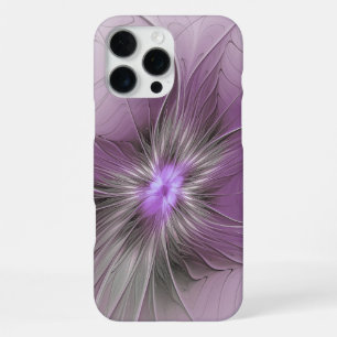 Coque iPhone 16 Pro Max Petite Beauté Moderne Mauve Grey Fractal Art Flowe