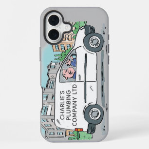 Coque iPhone 16 Plus Petite Entreprise avec Nom. Homme et Fourgonnette
