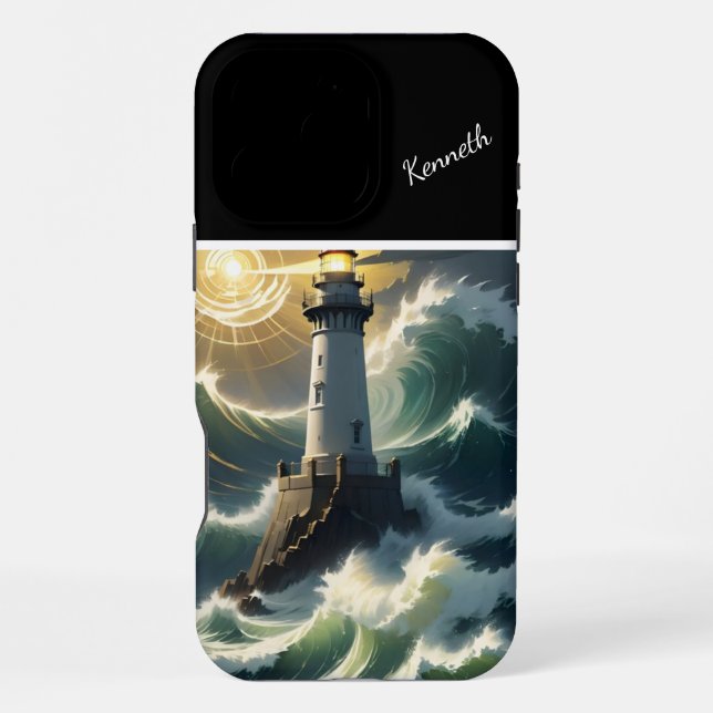 Coque iPhone Phare Dans Une Tempête (Verso)