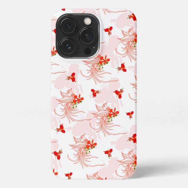 Coque iPhone Phoenix Oiseau Et Phoenix Fleur Motif Sans Faille (Verso)