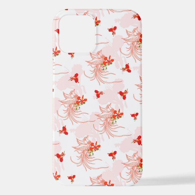 Coque iPhone Phoenix Oiseau Et Phoenix Fleur Motif Sans Faille (Verso)