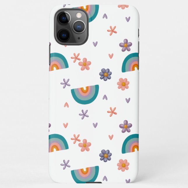Coque iPhone Phone Case – Rainbow and Flowers Cute Design (Dos)