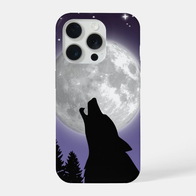 Coque iPhone Phone case with a wolf howling at the full moon (Verso)