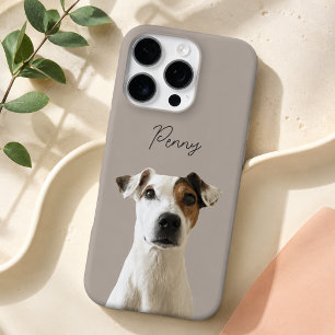Coque iPhone 16 Pro Photo de chien moderne Taupe chaud et nom de l'ani
