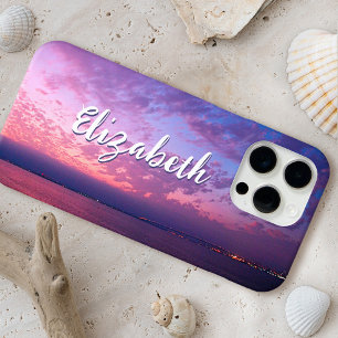 Coque iPhone 16 Pro Max Photo de coucher de soleil océanique violet Stylé