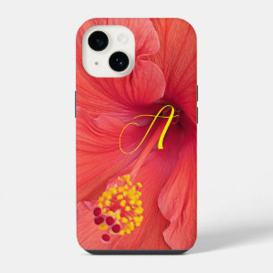 Coque Pour iPhone 14 Photo d'Hibiscus Orange avec Écriture Initiale Élé