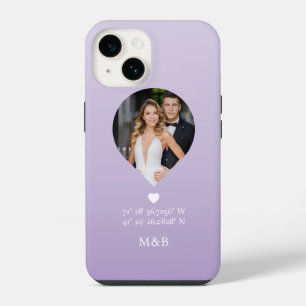 Coque Pour iPhone 14 Photo Monogramme Cœur Romantique Coordonnées Moder