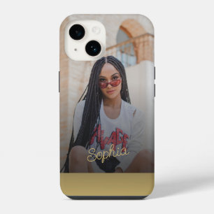 Coque Pour iPhone 14 Photo signature nom écriture personnalisée or