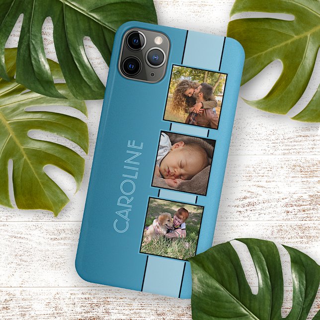 Coque iPhone Photos Personnalisées Nom Sur Aqua Turquoise Blue (Créateur téléchargé)