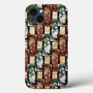 Etui iPhone 13 Pièces rectangulaires marron et sculptées