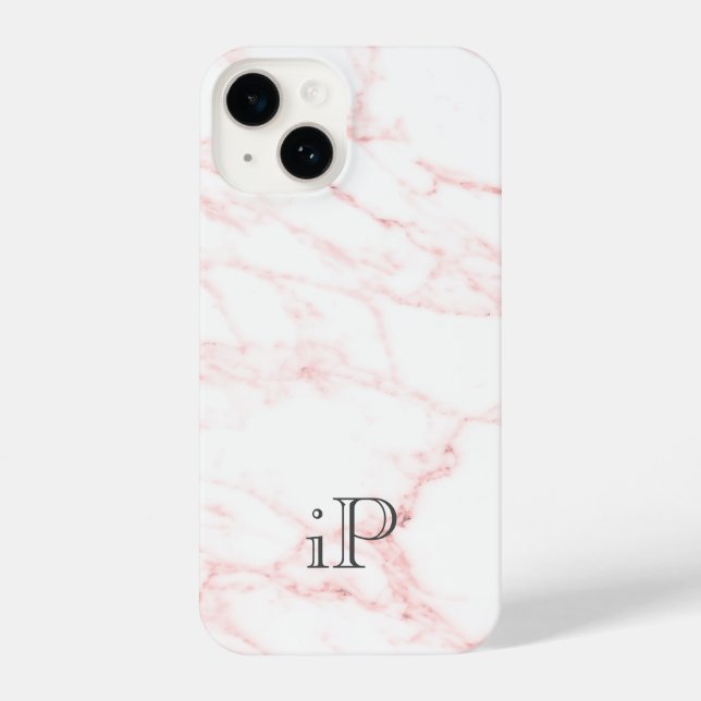 Coque iPhone Pierre de marbre rose personnalisé monogramme iPho (Verso)