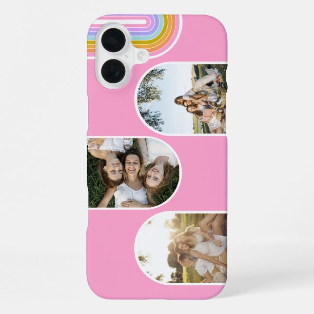Coque iPhone Pink Cute Modern 3 Photo Layout Custom (Verso)