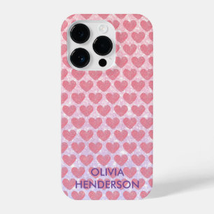 Coque Pour iPhone 14 Plus Pink Heart monogramme parties scintillant scintill