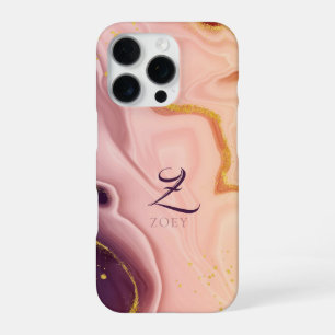 Coque iPhone 16 Pro Pink Pastel Violet Parties scintillant Aquarelle p
