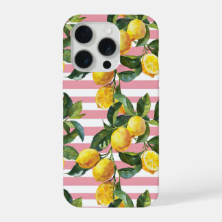 Pink Stripes Summer Lemon Pattern iPhone Case