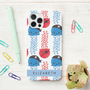 Coque iPhone 12 Pro Pirate Jellyfish, Motif de méduses, Votre nom