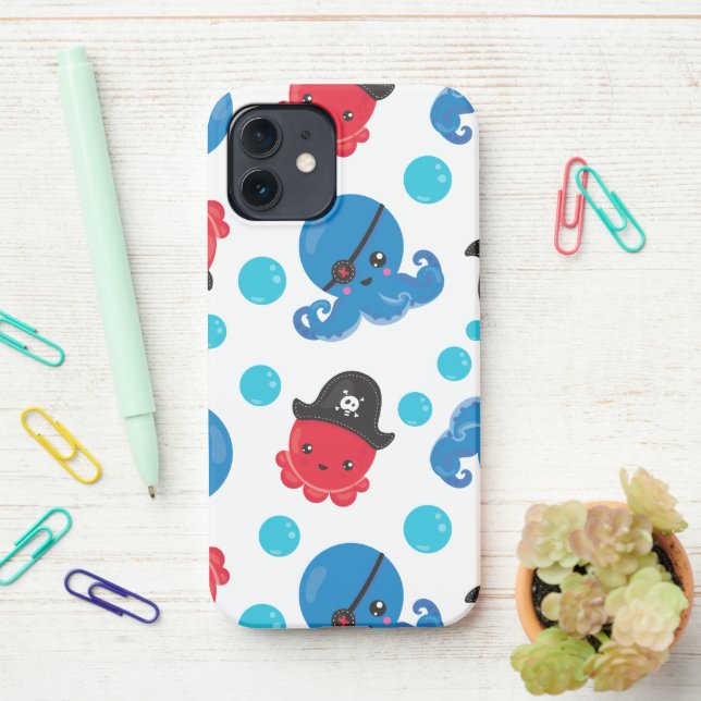 Coque iPhone Pirate Octopus, Motif de pieuvre, Animaux de mer (Sur le bureau)
