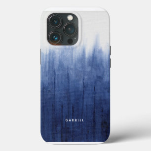 Etui iPhone 13 Pro Plage Côtière Moderne Bleu et Blanc Shibori Tie Dy