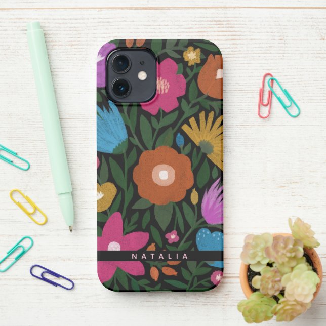Coque iPhone Plutôt Gras Florales Peintes | Nom (Sur le bureau)