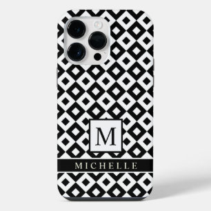 Coque Pour Pour iPhone 14 Pro Max Point de diamant blanc noir personnalisé géométriq