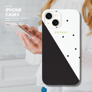 Coque Pour iPhone 14 Pointe Polka moderne minimaliste noir et blanc