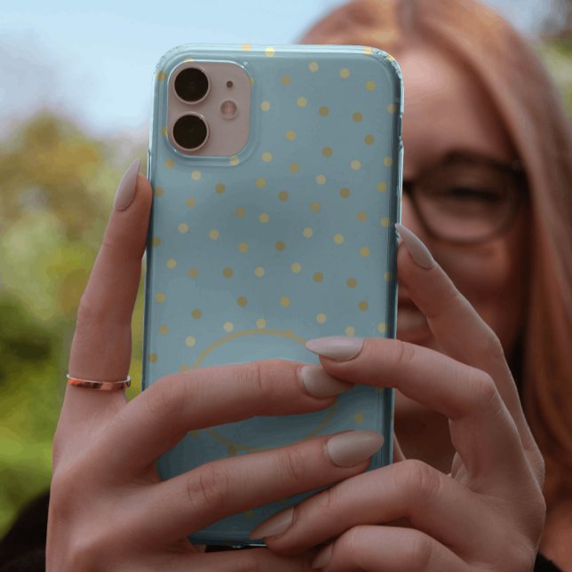 Coque iPhone Points Confetti Pastel Blue or tendance Personnali (Créateur téléchargé)