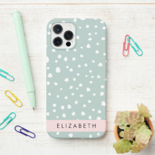 Coque iPhone 12 Pro Points Dalmatiens verts, Spots, Votre Nom
