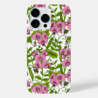 Pois doux et bourdons, rose, vert et blanc