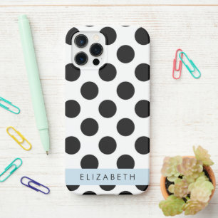 Coque iPhone 12 Pro Pois noirs et blancs, pointillés, Votre nom