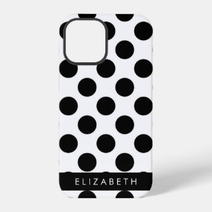 Coque iPhone 12 Pro Pois noirs et blancs, pointillés, Votre nom