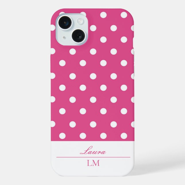 Coque iPhone Pois rose et blanc féminin élégant (Verso)