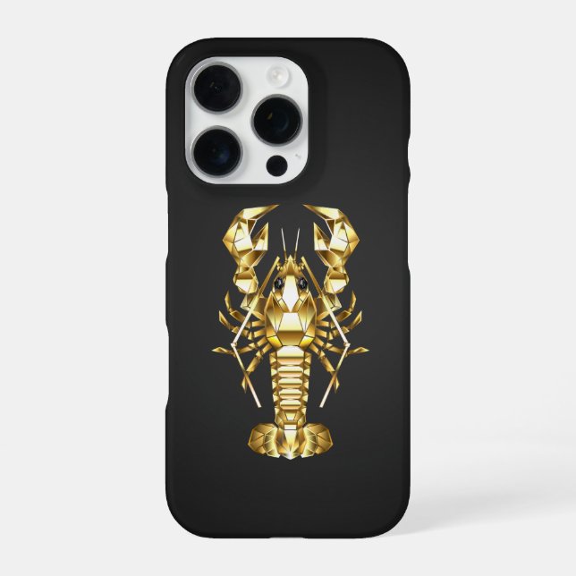 Coque iPhone Poisson à langouste polygonale dorée sur noir (Verso)