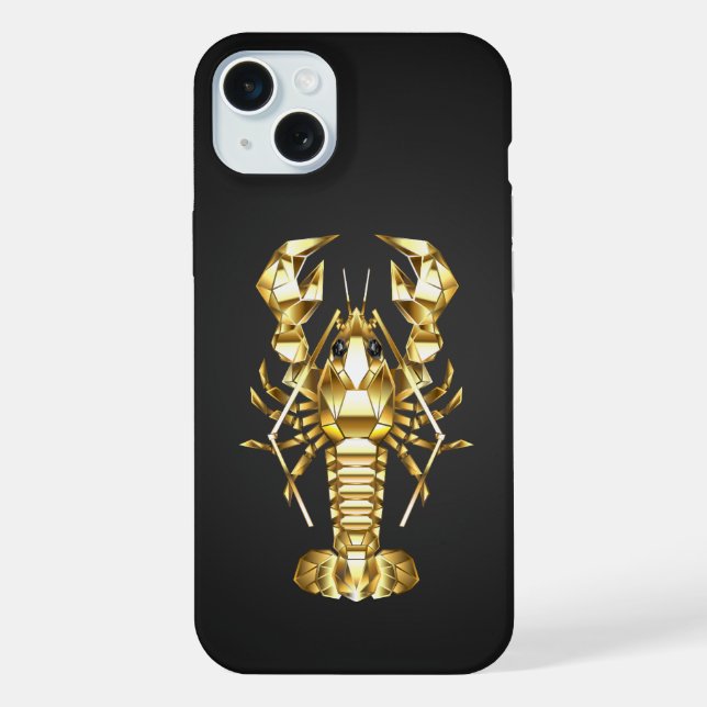 Coque iPhone Poisson à langouste polygonale dorée sur noir (Verso)