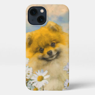 Etui iPhone 13 Poméranien dans Daisies Peinture - Art Chien origi