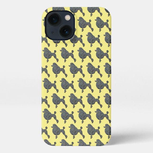 Coque iPhone Poodé Chien mignon Grille Silhouette Jaune (Verso)