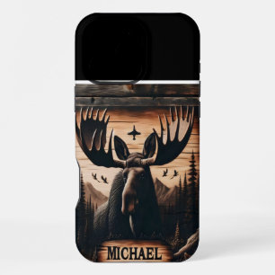 Coque iPhone 16 Pro Max Portrait d'orignal brûlé au bois