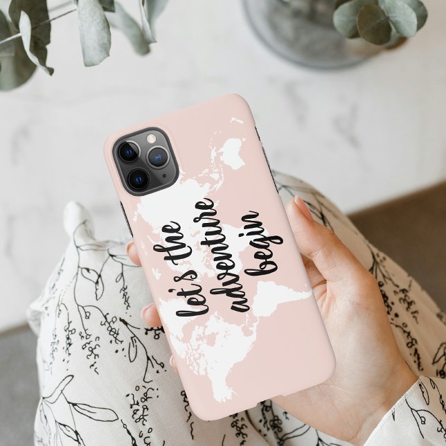 Coque iPhone Positive rose Commençons l'aventure Carte du Monde (Créateur téléchargé)