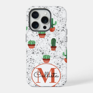 Pots en terre cuite verte motif cactus monogramme