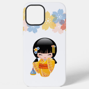 Coque iPhone 12 Pro Max Poupée d'été Kokeshi - Kimono Jaune Geisha Girl