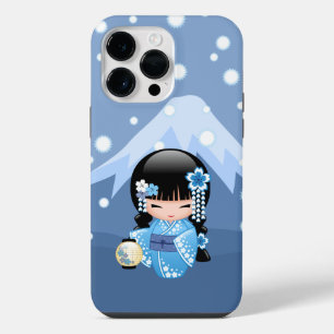 Coque Pour Pour iPhone 14 Pro Max Poupée Kokeshi d'hiver - Blue Mountain Geisha Girl