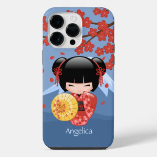 Coque Pour Pour iPhone 14 Pro Max Poupée Kokeshi Sakura Rouge - Jolie Fille Geisha